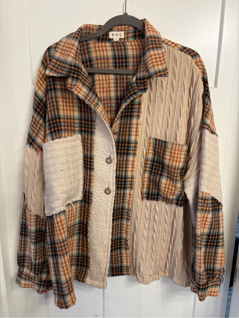 POL patchwork plaid flannel  L